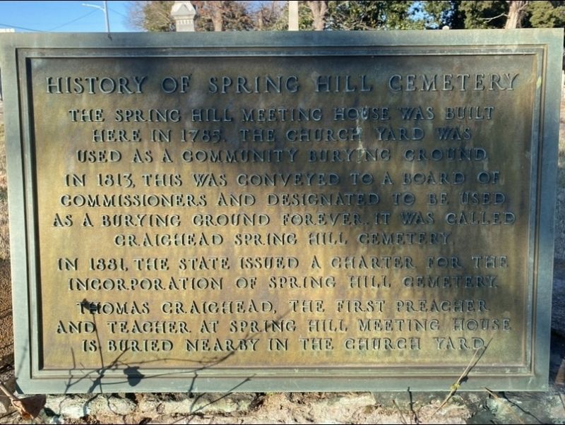 History of Spring Hill Cemetery image. Click for full size.