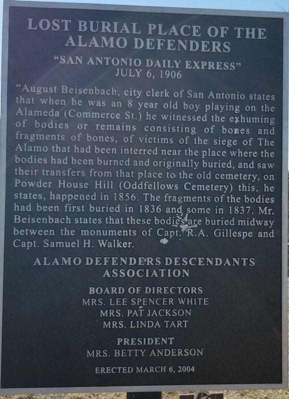 Lost Burial Place of the Alamo Defenders Marker image. Click for full size.
