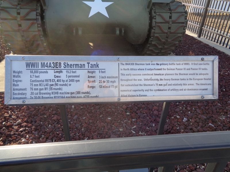WWII M4A3E8 Sherman Tank Marker image. Click for full size.