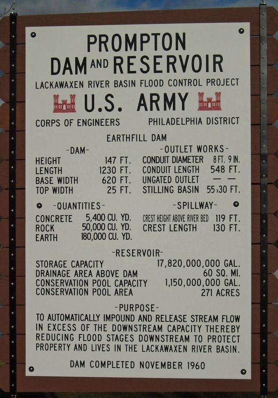 Prompton Dam and Reservoir Marker image. Click for full size.