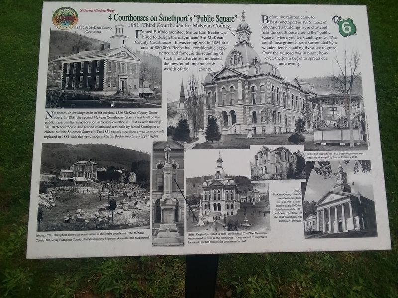 4 Courthouses on Smethport's "Public Square" Marker image. Click for full size.
