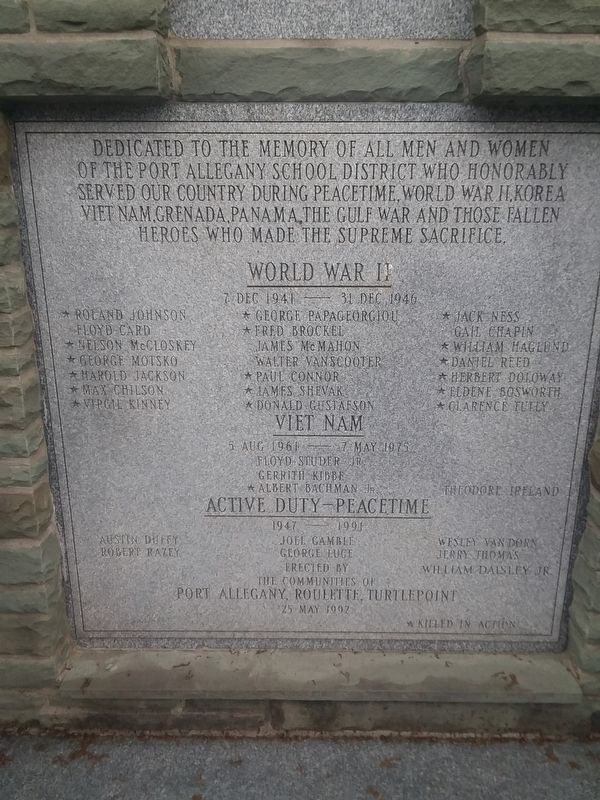 Port Allegany Veterans Memorial. Click for full size. Port Allegany Veterans Memorial image. Click for full size.