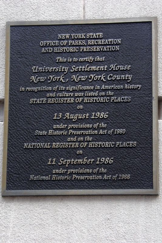 University Settlement House plaque. Click for full size. University Settlement House plaque image. Click for full size.