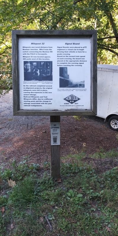 Milepost 32 - Signal Board Marker. Click for full size. Milepost 32 - Signal Board Marker image. Click for full size.