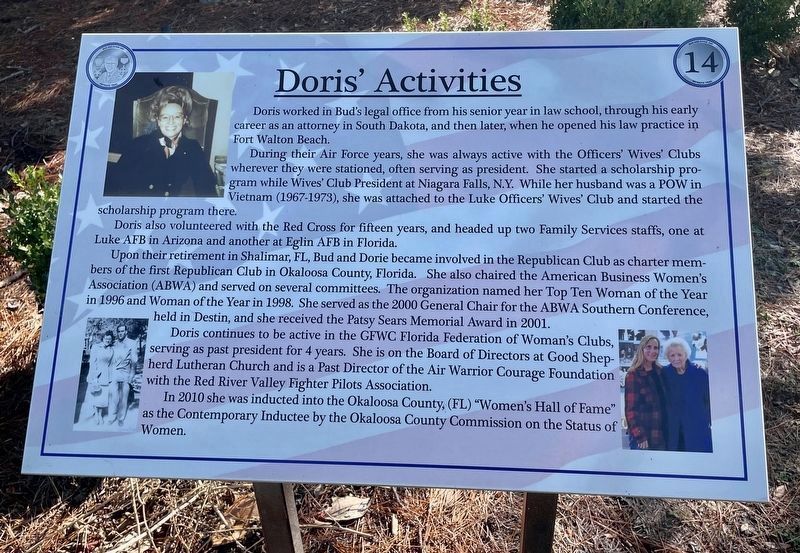 Another marker along the trail about Dorie's activities. image. Click for full size.
