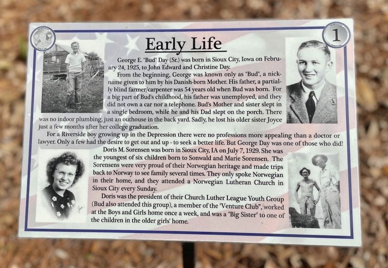 Bud Days' Early Life marker along trail. (#1) image. Click for full size.