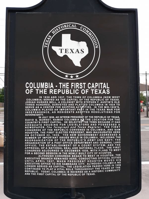 Columbia - The First Capital of The Republic of Texas Marker reverse image. Click for full size.