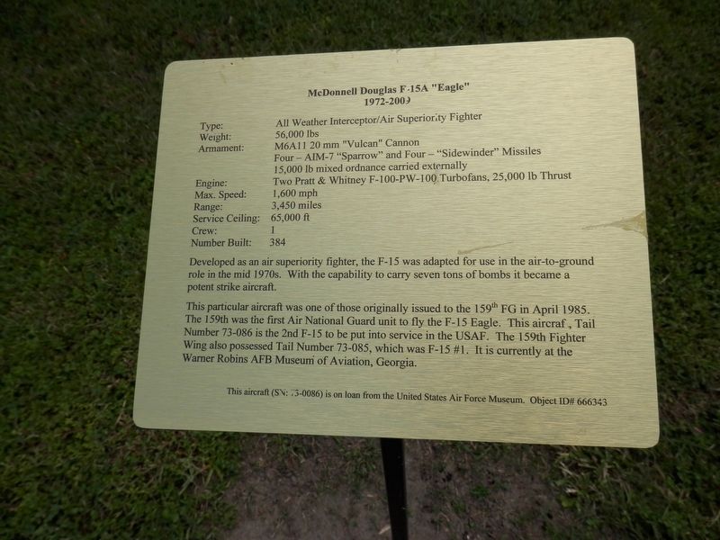 McDonnell Douglas F-15A "Eagle" Marker. Click for full size. McDonnell Douglas F-15A "Eagle" Marker image. Click for full size.