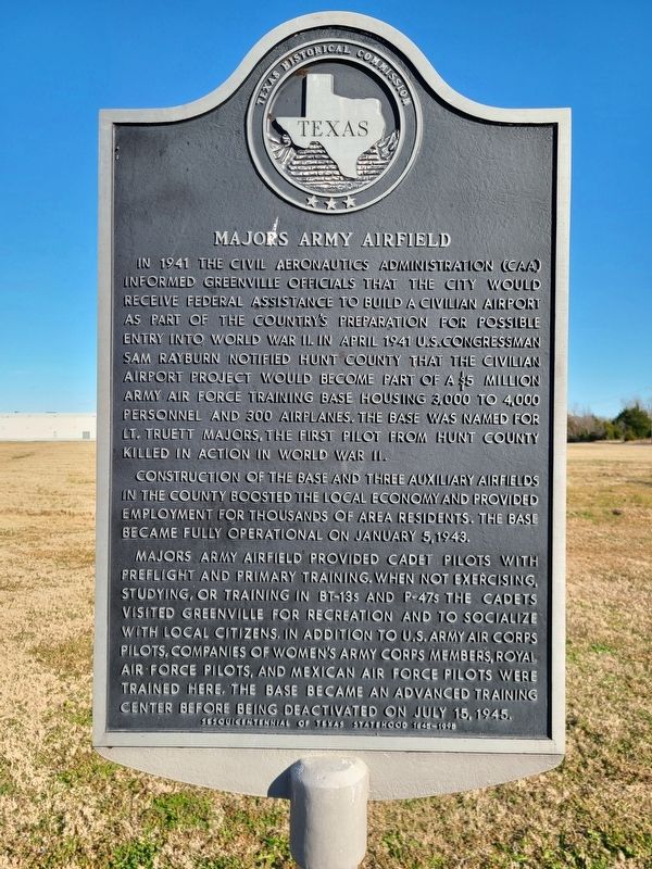 Majors Army Airfield Marker image. Click for full size.