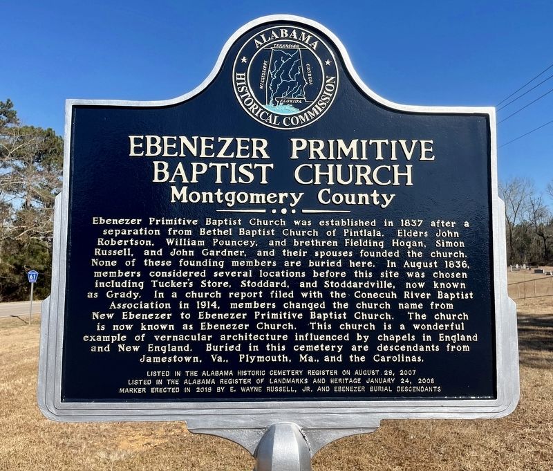 Ebenezer Primitive Baptist Church Marker image. Click for full size.