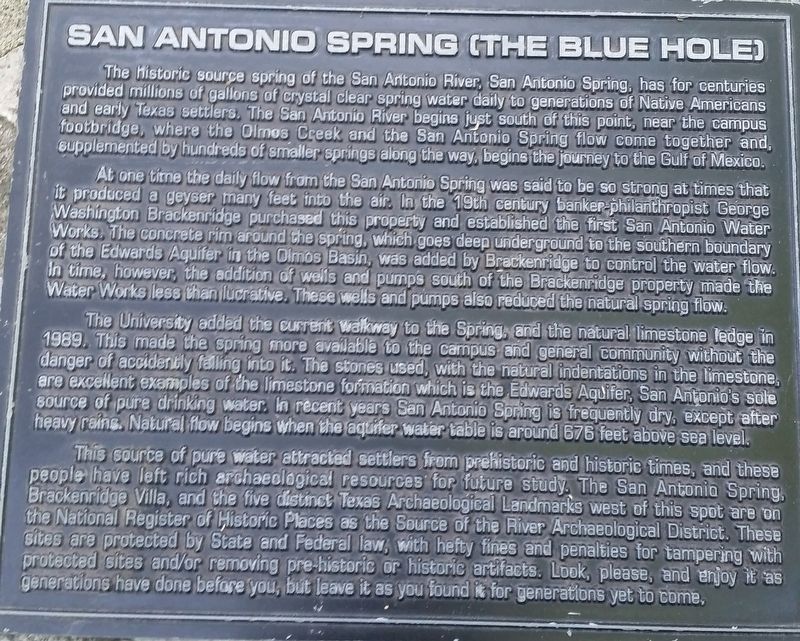 San Antonio Spring (The Blue Hole) Marker image. Click for full size.
