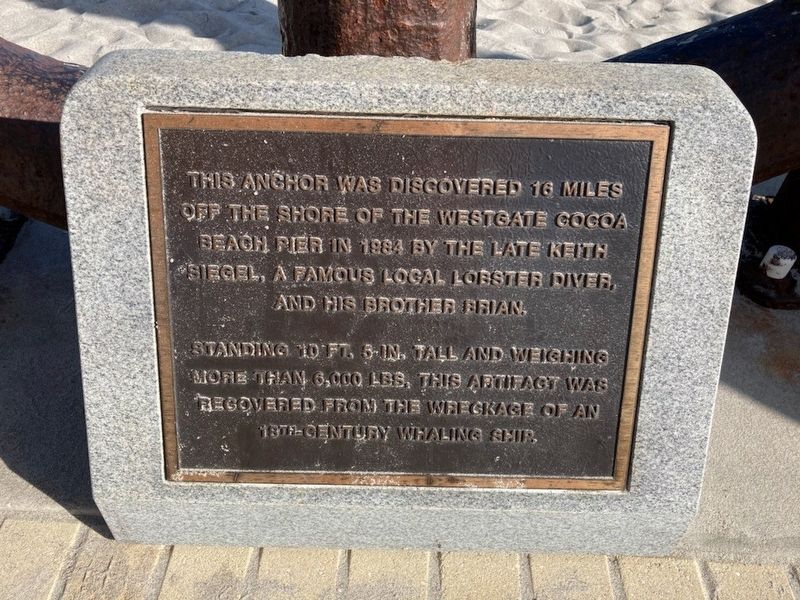 Cocoa Beach Pier 1984 Anchor Marker. Click for full size. Cocoa Beach Pier 1984 Anchor Marker image. Click for full size.
