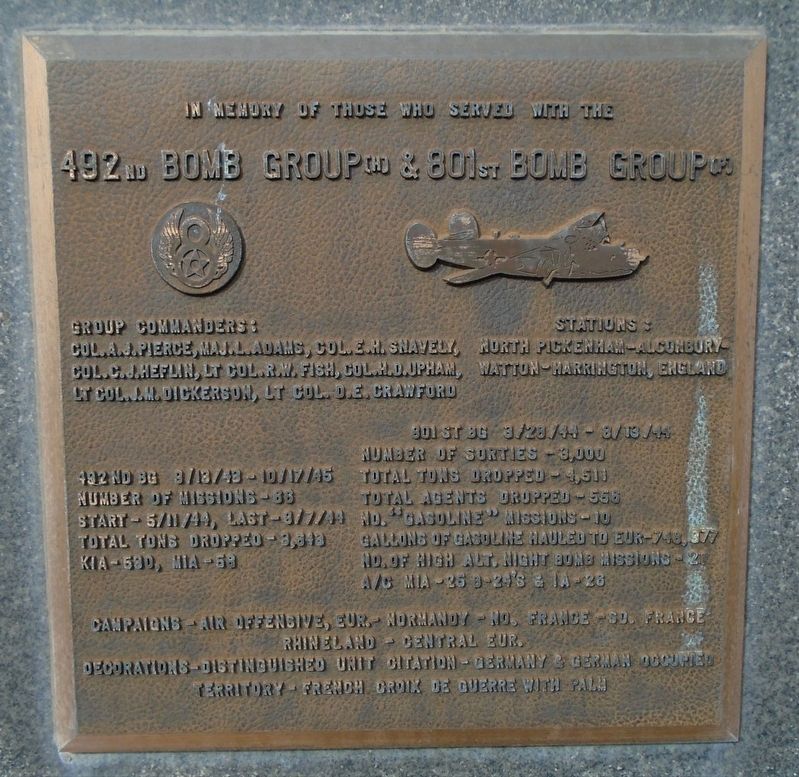 492nd Bomb Group (H) & 801st Bomb Group (P) Marker image. Click for full size.