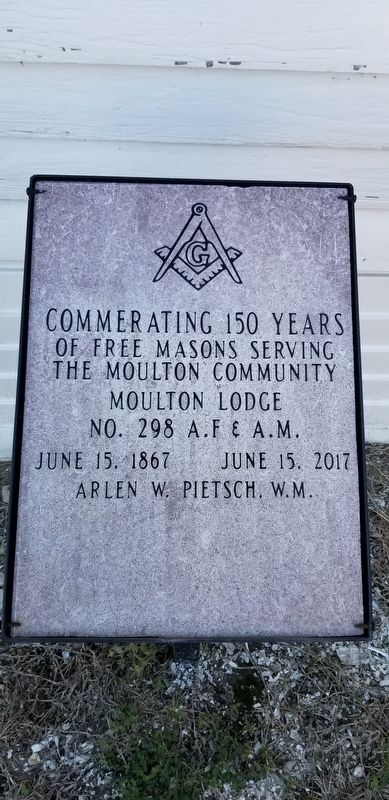 Second marker on the Moulton Masonic Lodge. Click for full size. Second marker on the Moulton Masonic Lodge image. Click for full size.