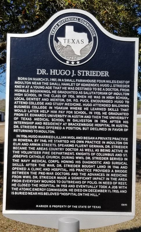 Dr. Hugo J. Strieder Marker. Click for full size. Dr. Hugo J. Strieder Marker image. Click for full size.