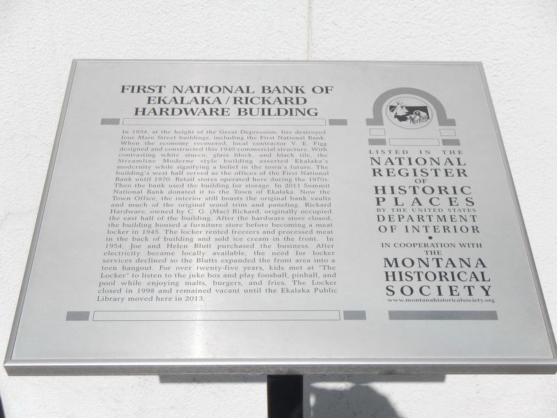First National Bank of Ekalaka/Rickard Hardware Building Marker image. Click for full size.