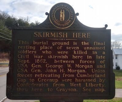 Skirmish Here / Confederate Raids and Invasions and a Federal Retreat, in Kentucky Marker. Click for full size. Skirmish Here / Confederate Raids and Invasions and a Federal Retreat, in Kentucky Marker image. Click for full size.