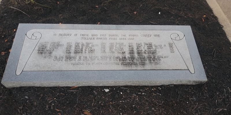 Rowan County War (Tolliver Martin Feud) 1884-1887 Marker. Click for full size. Rowan County War (Tolliver Martin Feud) 1884-1887 Marker image. Click for full size.