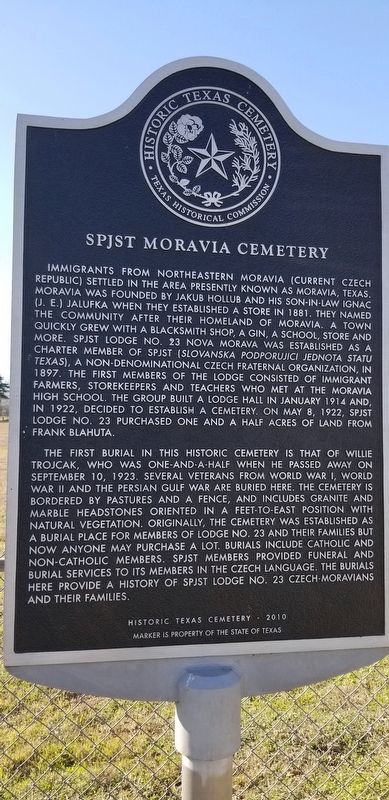 SPJST Moravia Cemetery Marker image. Click for full size.