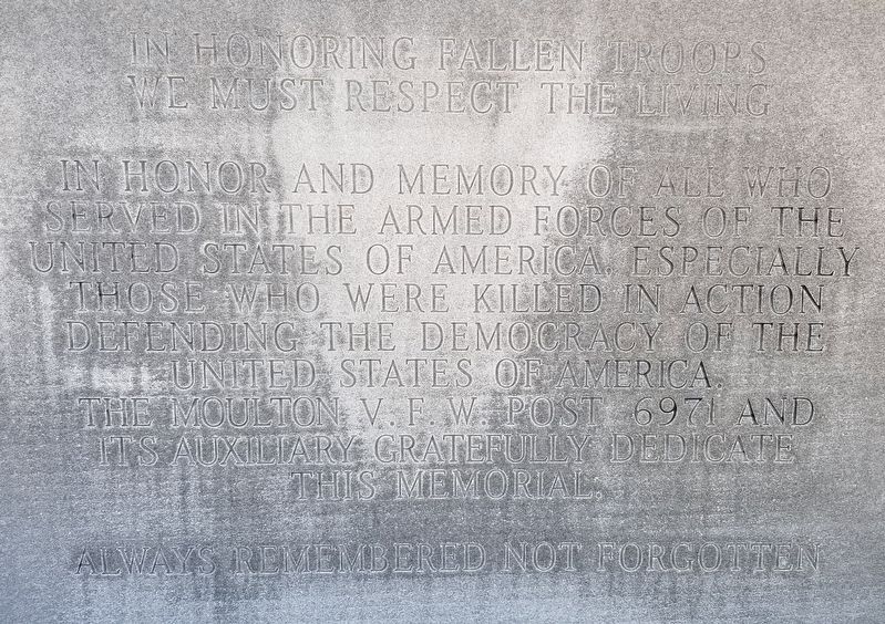 Moulton Veterans Memorial - Center Panel. Click for full size. Moulton Veterans Memorial - Center Panel image. Click for full size.