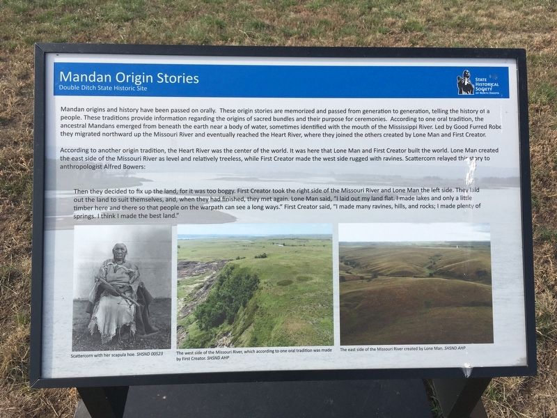Mandan Origin Stories Marker. Click for full size. Mandan Origin Stories Marker image. Click for full size.