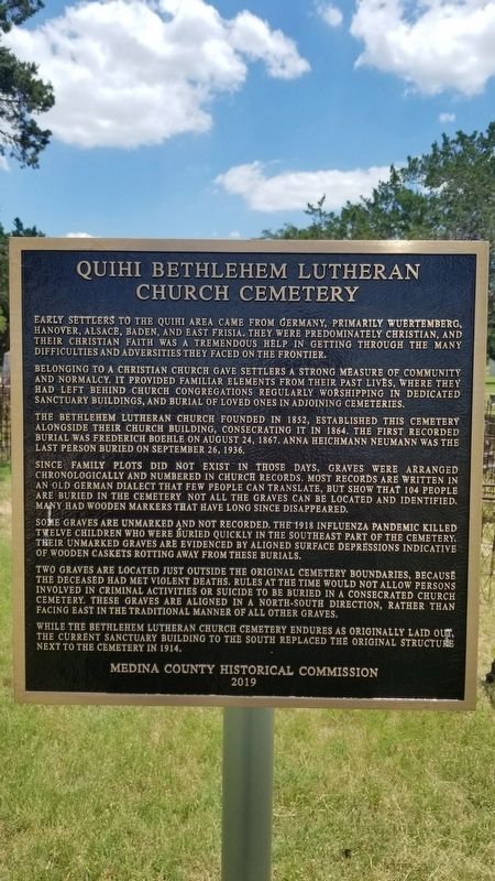 Quihi Bethlehem Lutheran Church Cemetery Marker. Click for full size. Quihi Bethlehem Lutheran Church Cemetery Marker image. Click for full size.