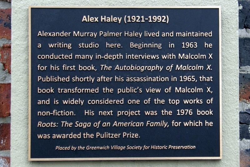 Alex Haley (1921-1992) plaque. Click for full size. Alex Haley (1921-1992) plaque image. Click for full size.