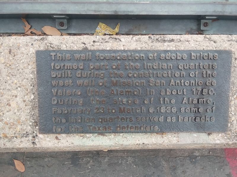 Mission San Antonio de Valero Indian Quarters Marker. Click for full size. Mission San Antonio de Valero Indian Quarters Marker image. Click for full size.
