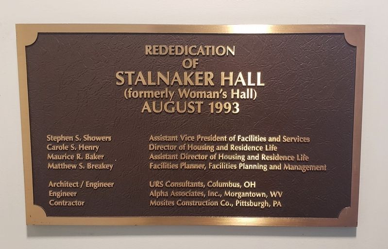 Stalnaker Hall Rededication Marker image. Click for full size.