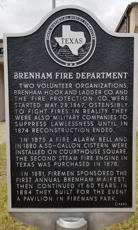 Brenham Fire Department Marker image. Click for full size.