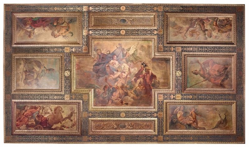 Finns mural on the ceiling of the Librarians Office in the Morgan Library & Museum. image. Click for full size.