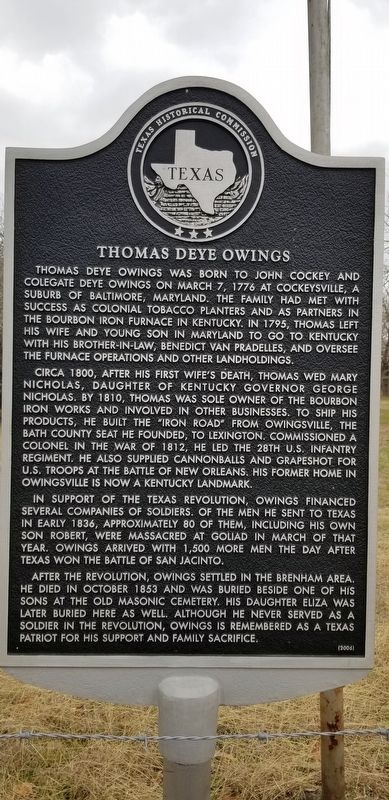Thomas Deye Owings Marker. Click for full size. Thomas Deye Owings Marker image. Click for full size.
