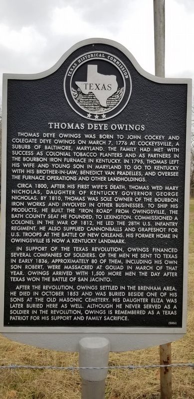 Thomas Deye Owings Marker image. Click for full size.