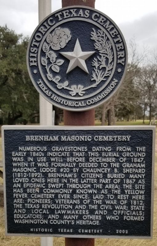 Brenham Masonic Cemetery Marker image. Click for full size.