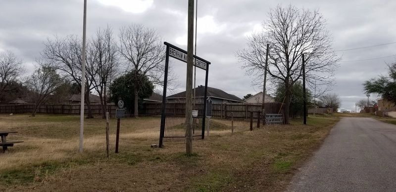 The Brenham Masonic Cemetery Marker is the first marker on the left of the two markers. Click for full size. The Brenham Masonic Cemetery Marker is the first marker on the left of the two markers image. Click for full size.