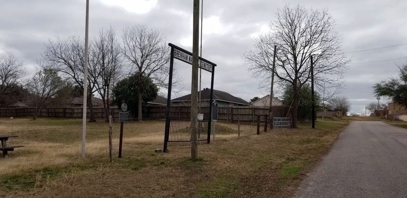 The Brenham Masonic Cemetery Marker is the first marker on the left of the two markers image. Click for full size.