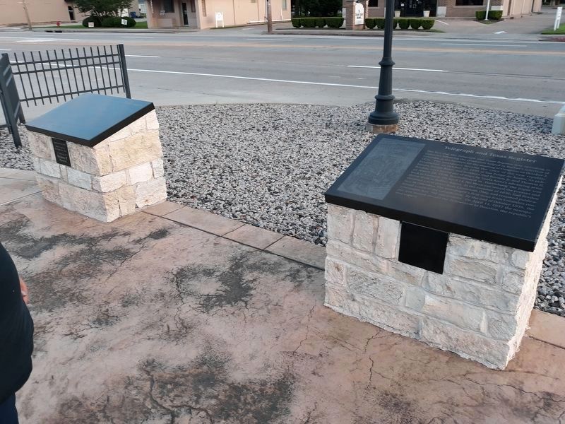 Telegraph and Texas Register Marker, on the right. Click for full size. Telegraph and Texas Register Marker, on the right image. Click for full size.
