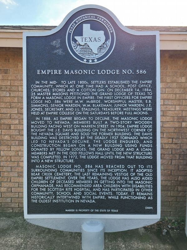 Empire Masonic Lodge No. 586 Marker image. Click for full size.