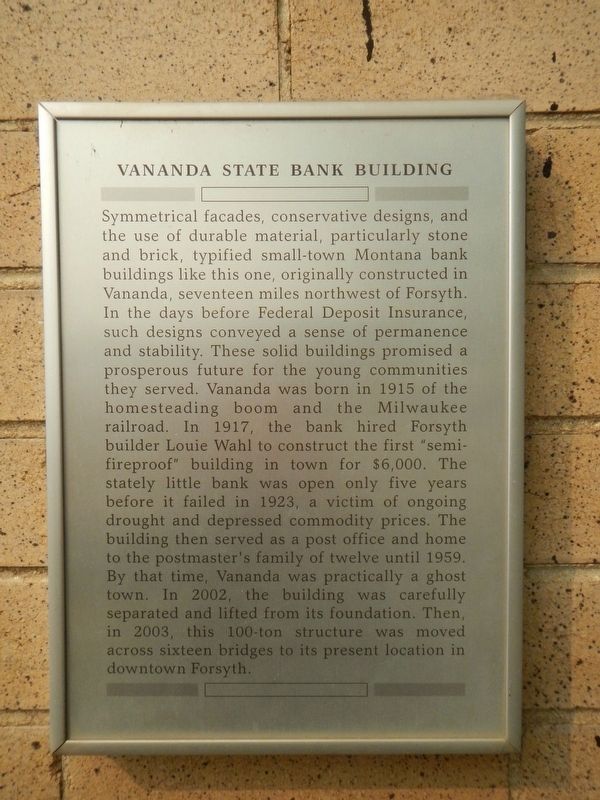 Vananda State Bank Building Marker image. Click for full size.