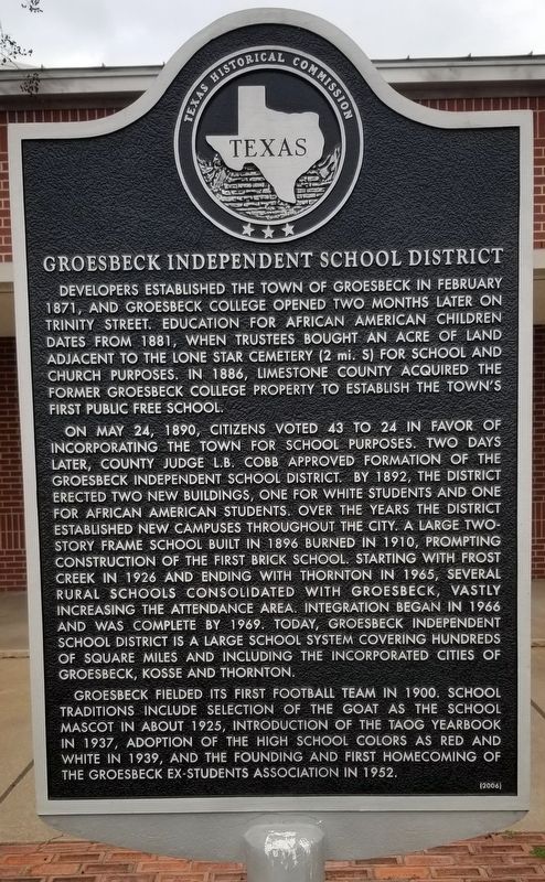 Groesbeck Independent School District Marker image. Click for full size.