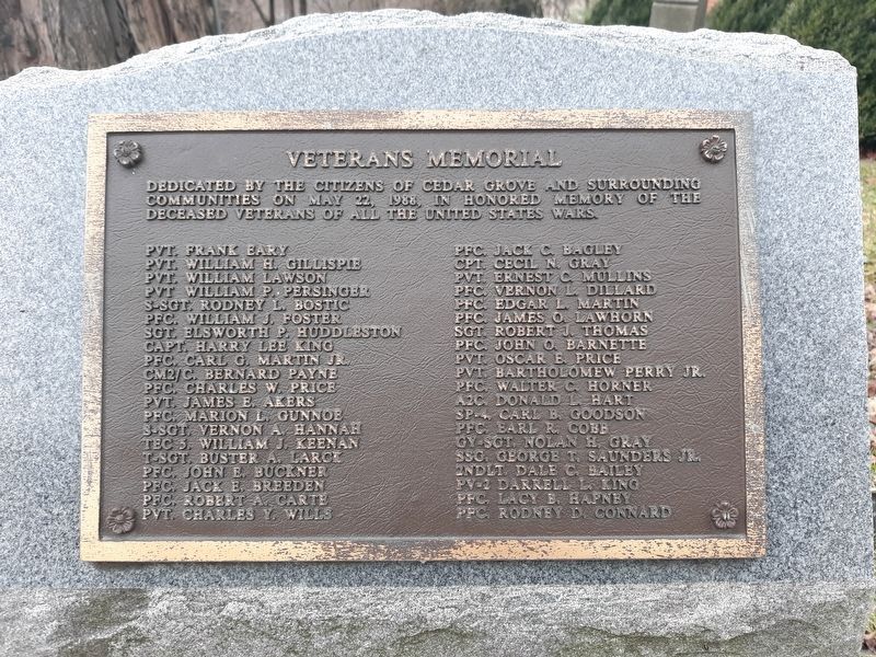 Cedar Grove Veterans Memorial. Click for full size. Cedar Grove Veterans Memorial image. Click for full size.