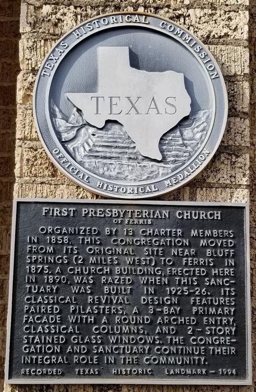 First Presbyterian Church of Ferris Marker. Click for full size. First Presbyterian Church of Ferris Marker image. Click for full size.