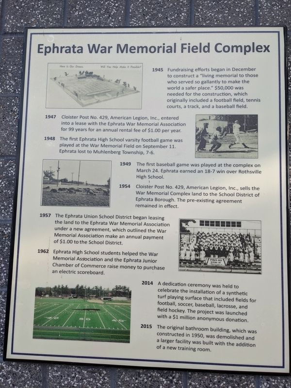 Ephrata War Memorial Field Complex Marker. Click for full size. Ephrata War Memorial Field Complex Marker image. Click for full size.