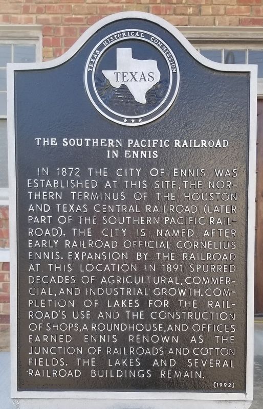 The Southern Pacific Railroad in Ennis Marker image. Click for full size.