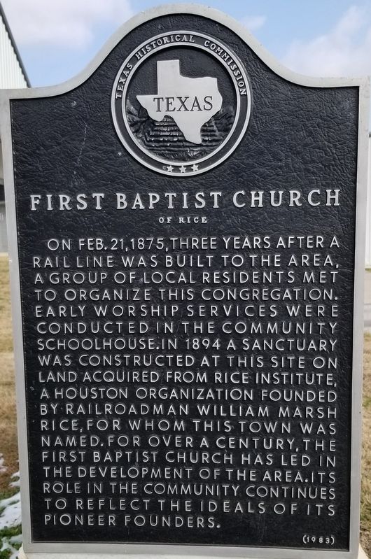 First Baptist Church of Rice Marker image. Click for full size.