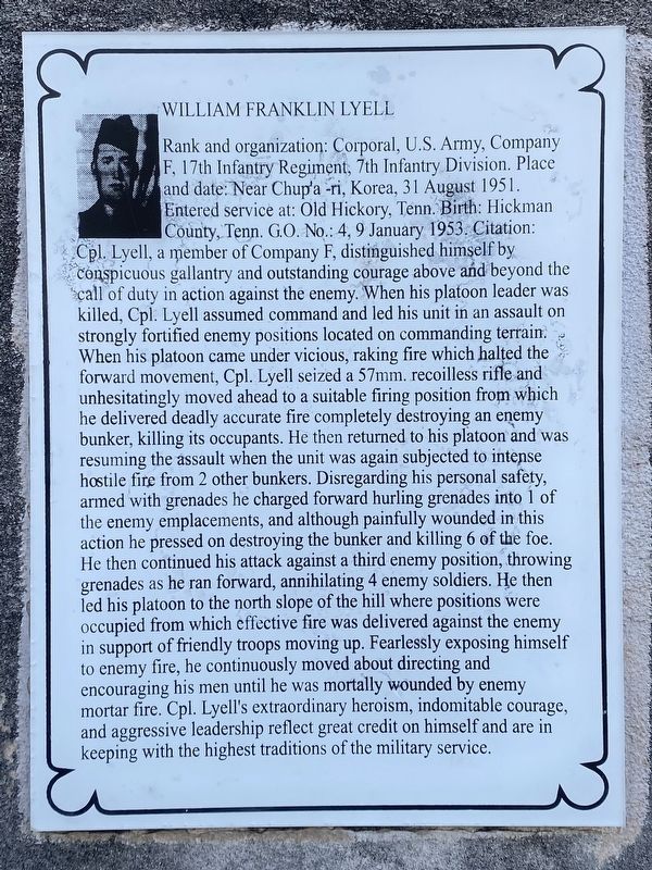 Memorial to Corporal William F. Lyell Marker image. Click for full size.