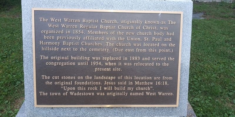The West Warren Baptist Church Marker image. Click for full size.