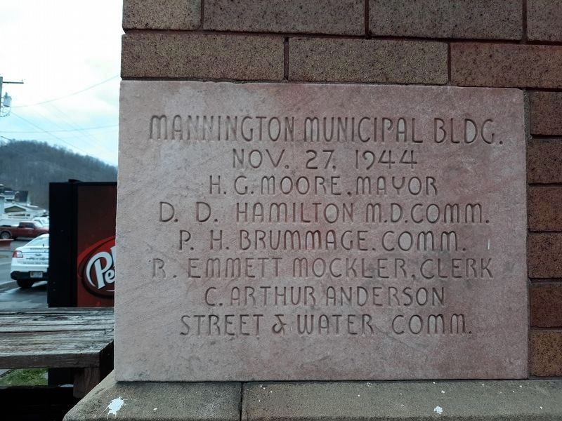 Mannington Municipal Building cornerstone. Click for full size. Mannington Municipal Building cornerstone image. Click for full size.