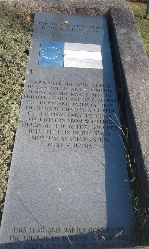 Colonel Porterfield's Headquarters Flag Marker. Click for full size. Colonel Porterfield's Headquarters Flag Marker image. Click for full size.