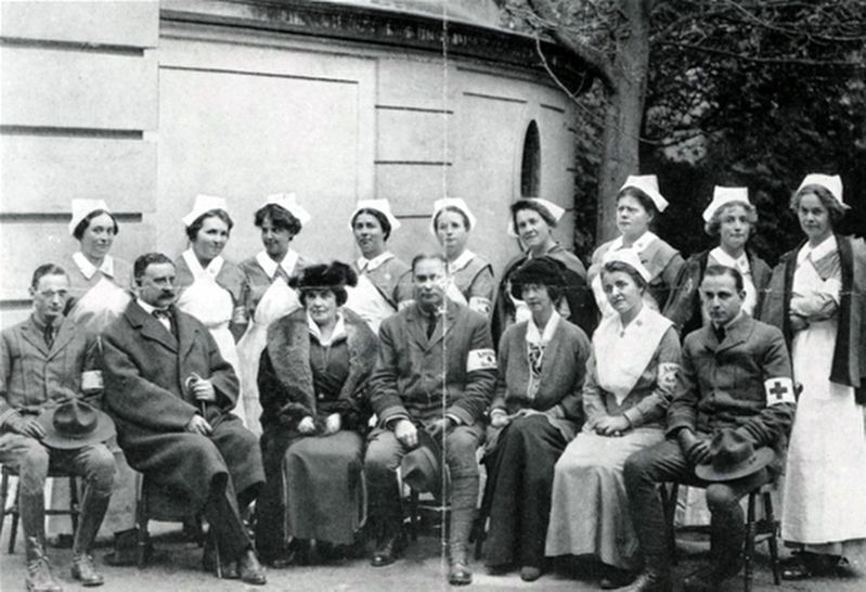 Dr. William T. Fitzsimons (front left) with his military hospital unit in England, 1917 image. Click for full size.